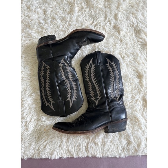 Vintage Abilene Black‎ Leather Cowboy Boots Western Stitching Mens Size 10D